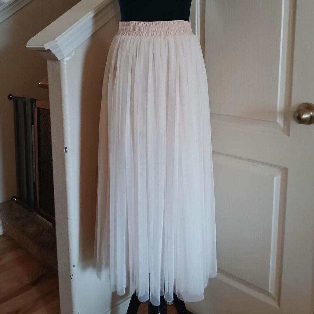 Romantic cream tulle midi maxi skirt fully lined elastic waist M Fairy coquette